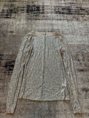 Free People Sequin Long-Sleeve Crewneck Top - Silver